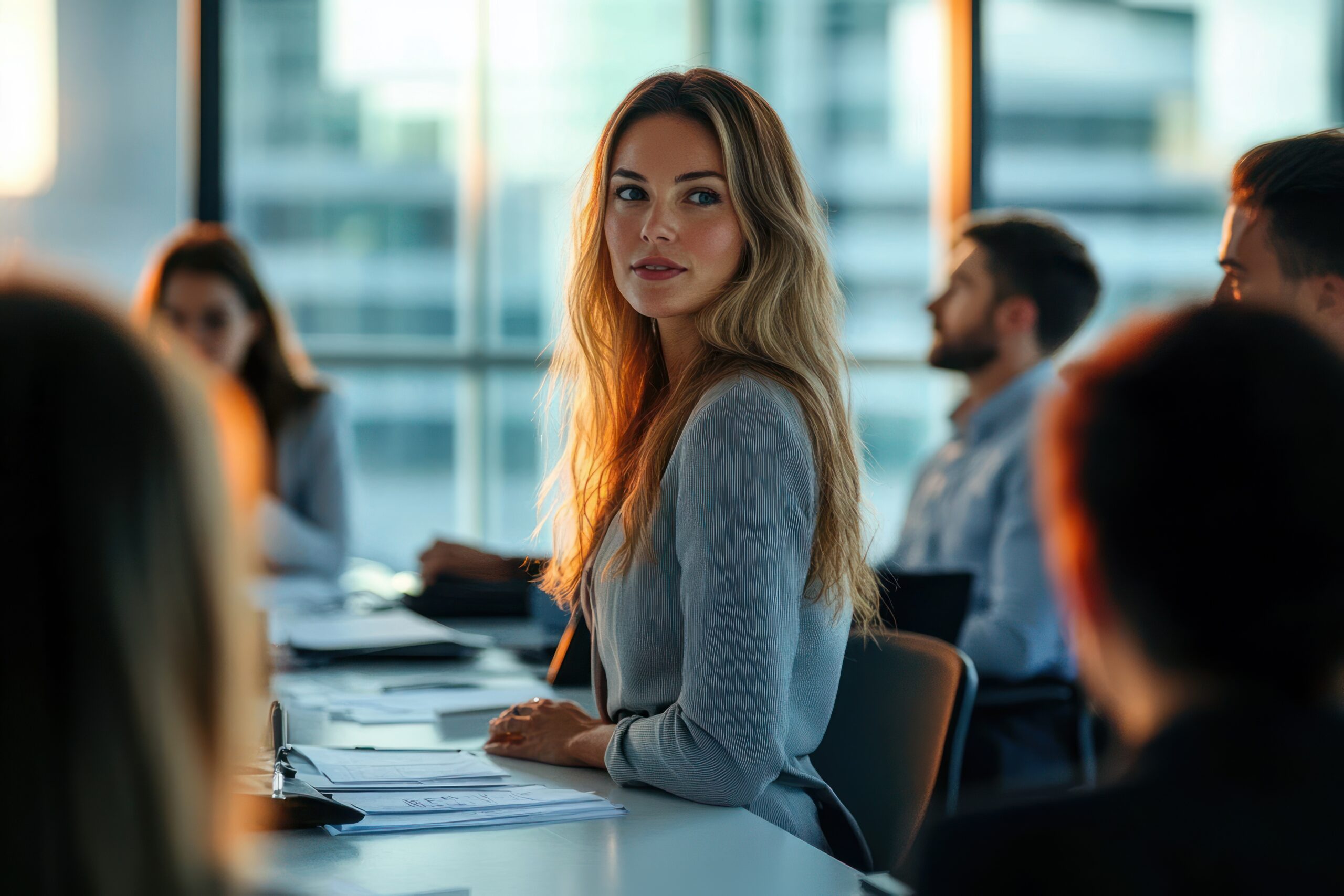 Woman Presenting in Modern Conference Room During Dynamic Team Meeting Aiming for Collaborative Project Ideas